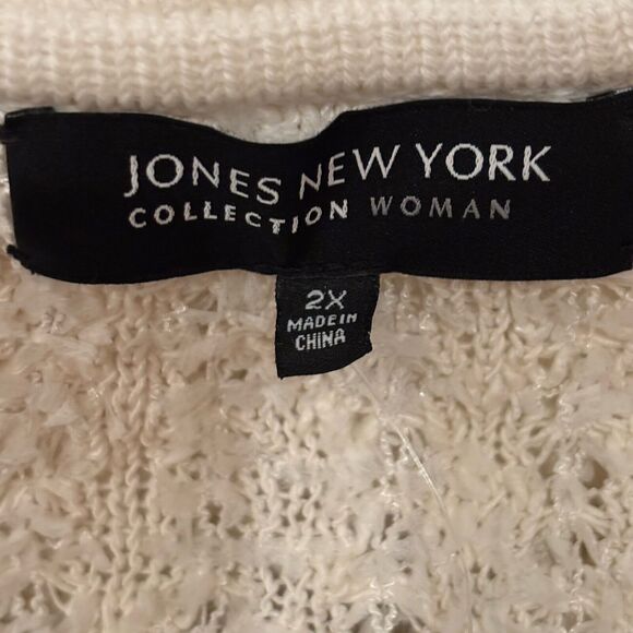 Jones New York Ivory Boucle Cotton Blend Zipper Sweater Cardigan Eyelash 2X NEW - Picture 3 of 10